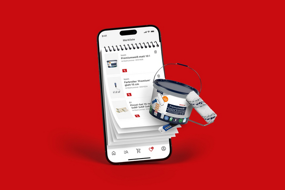 Smartphone mit Einkaufsliste für Farbe und Malerbedarf